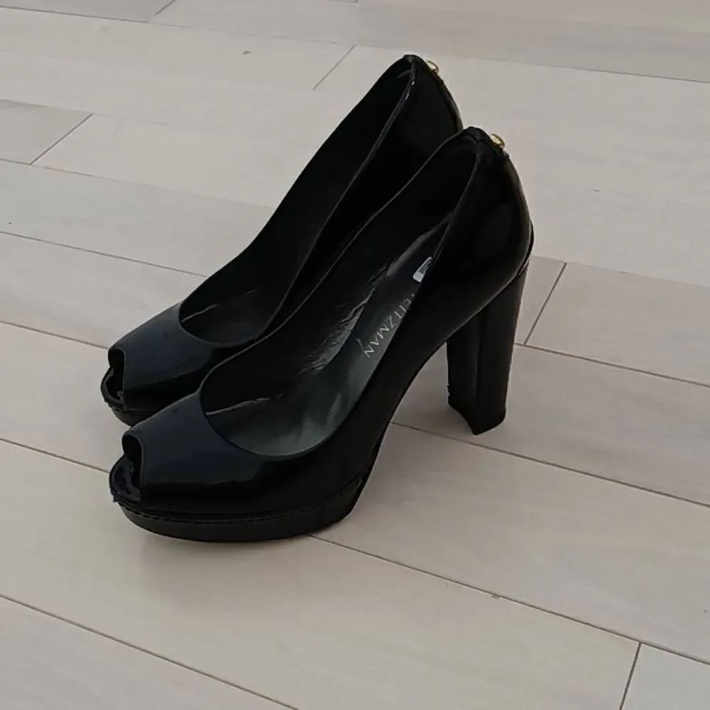 Stuart Weitzman Women's Platform Peep Toe Block Heels Black Size 6.5 M